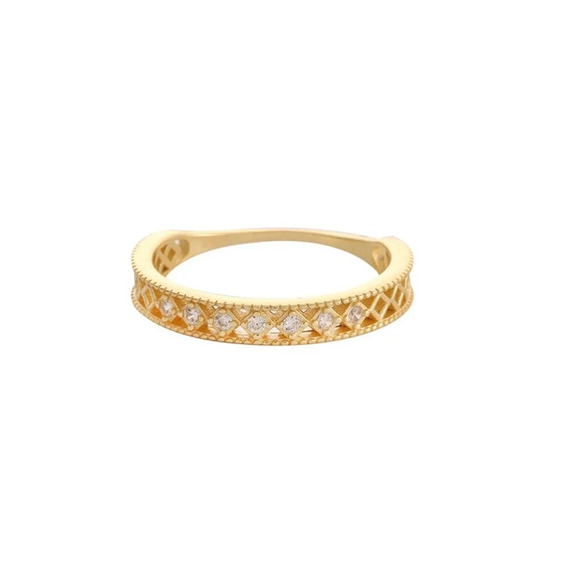 Women's Simulated Diamond Lattice 18k Gold Plated S925 Band Ring,‎ Adjustable - Picture 10 of 13
